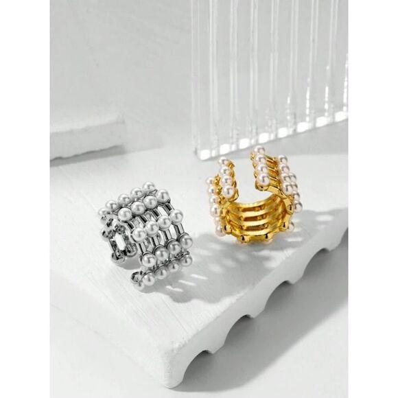 Non-piercing Clip-on Earring Pearl Details European Elegant Style Gold Tone - Picture 2 of 6